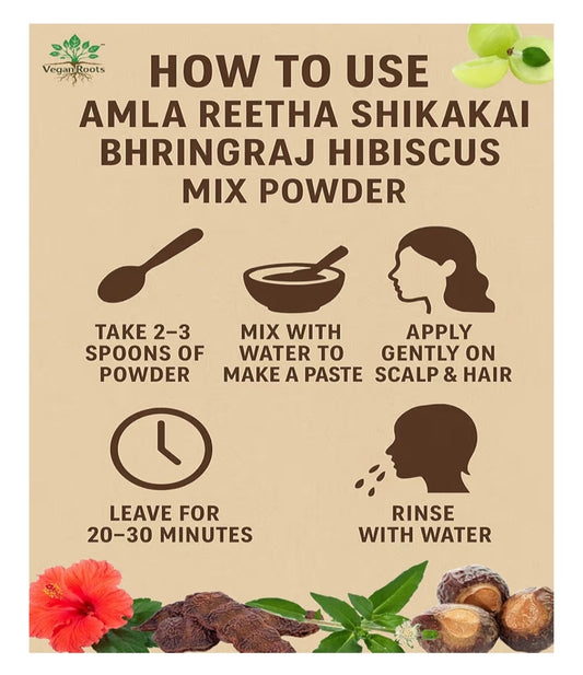 Pure & Natural 5 in 1 Amla, Reetha, Shikakai, Bhringraj & Hibiscus Powder – 150gm