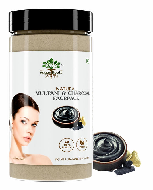 Natural Face Pack With Multani mitti and Activated Charcoal Powder | Anti-Aging , Tan Removal | Oil Control & Glowing Skin 200g