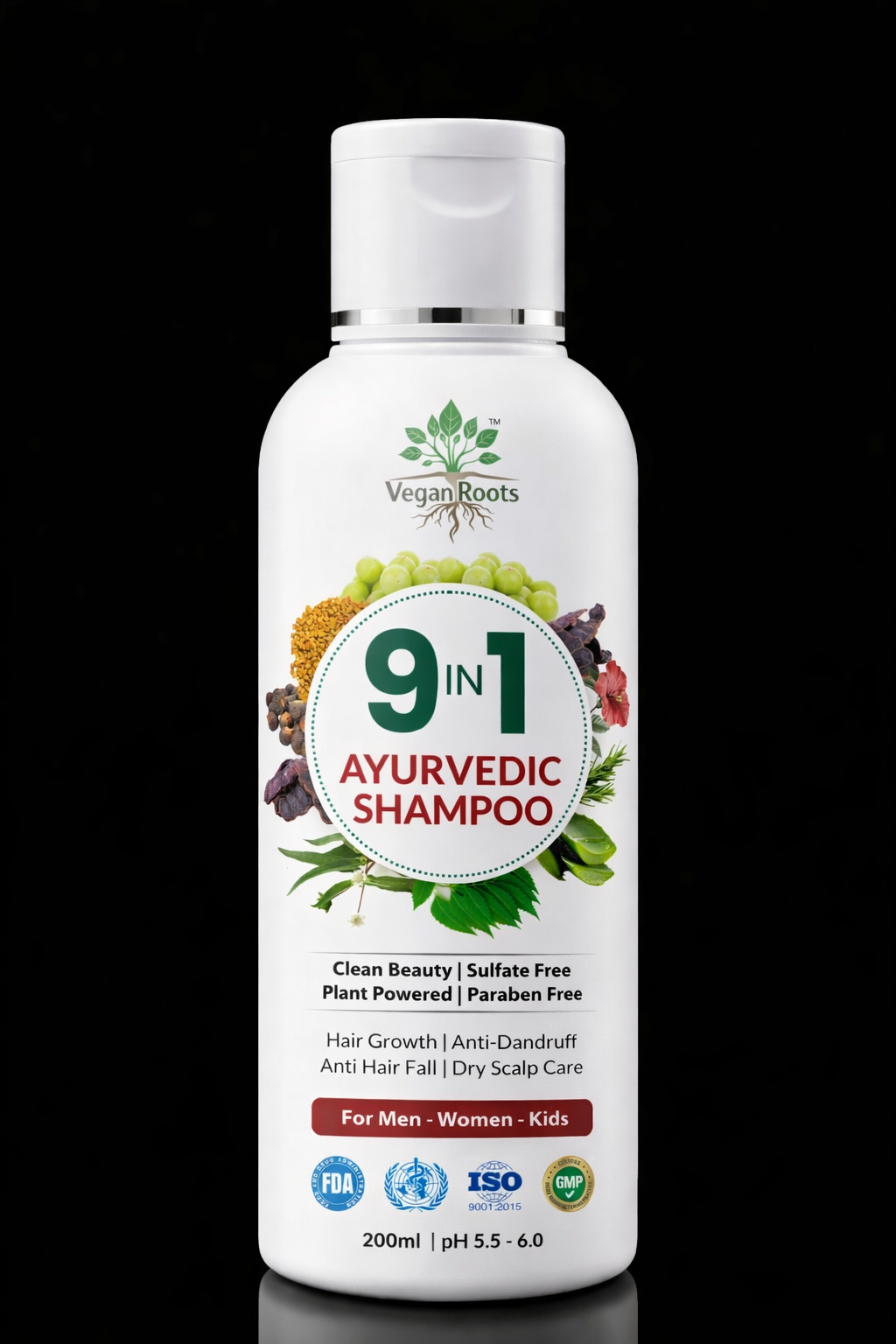 9 Natural Herbs Extracts Shampoo with Amla, Reetha, Shikakai, Rosemary & Ayurvedic Herbs | Anti Hair Fall, Anti Dandruff, Hair Growth & Scalp Nourishment | Sulphate & Paraben Free | For Men & Women