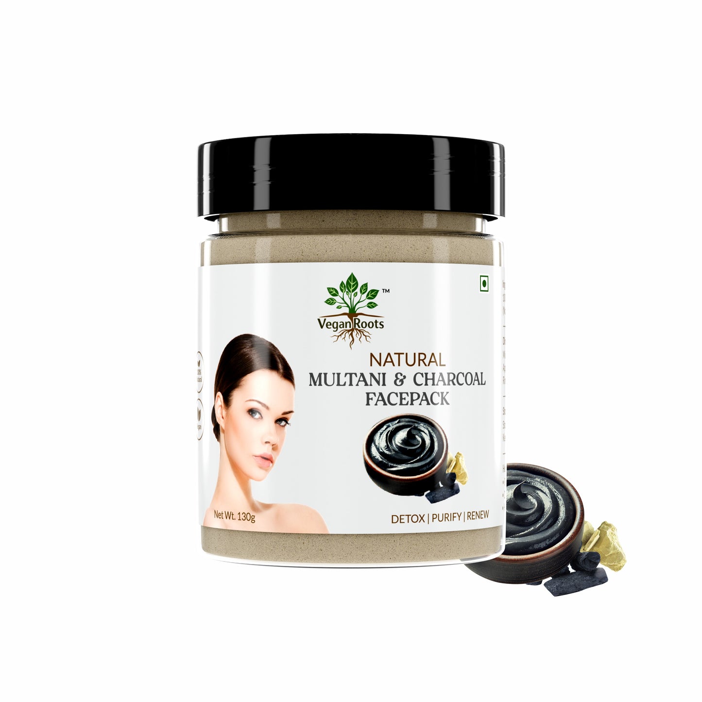Natural Face Pack With Multani mitti and Activated Charcoal Powder | Anti-Aging , Tan Removal | Oil Control & Glowing Skin 200g