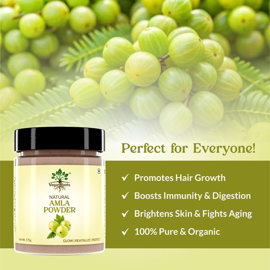 Pure &  Natural Amla (Indian Gooseberry) Fruit Powder for Hair Growth, Skin Care, Drinking & Eating, Rich in Antioxidants