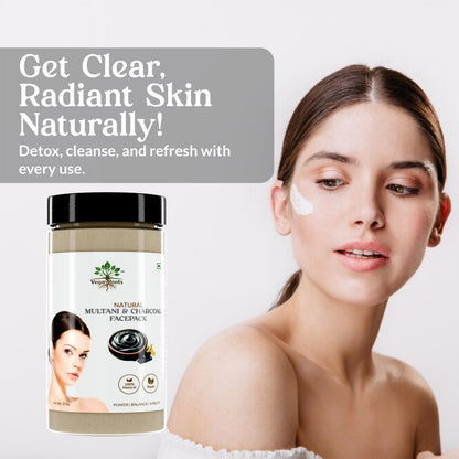 Natural Face Pack With Multani mitti and Activated Charcoal Powder | Anti-Aging , Tan Removal | Oil Control & Glowing Skin 200g
