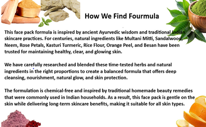 Pure & Natural 8 in 1 Ancient Herb Face Pack with Multani Mitti, Sandalwood, Rose Petal, Rice Flour, Kastur Turmeric, Orange Peel, Neem, Besan for Glowing, Healthy, Anti-Ageing Skin, All Skin Types, 150g