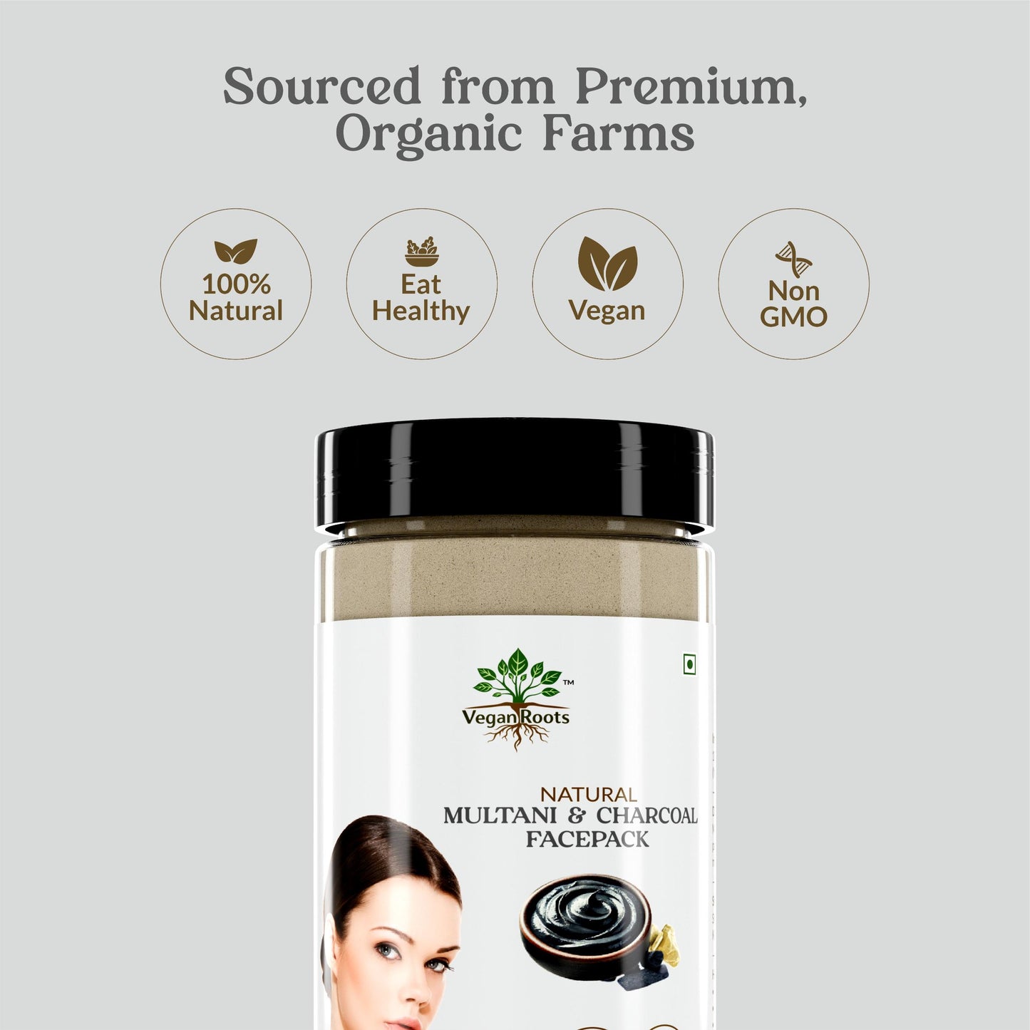 Natural Face Pack With Multani mitti and Activated Charcoal Powder | Anti-Aging , Tan Removal | Oil Control & Glowing Skin 200g