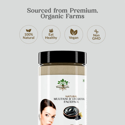 Natural Face Pack With Multani mitti and Activated Charcoal Powder | Anti-Aging , Tan Removal | Oil Control & Glowing Skin 200g