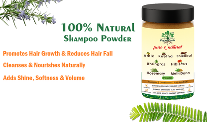 Pure & Natural Hair Shampoo with Amla, Reetha, Shikakai Bhringraj Hibiscus Methi Dana & Rosemary Leaves Powder for Men & Women | 100% Organic | Paraben & Sulphate Free