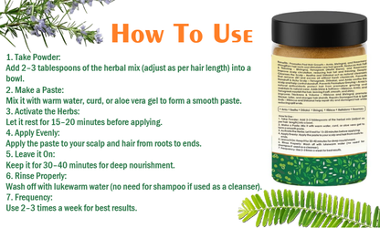 Pure & Natural Hair Shampoo with Amla, Reetha, Shikakai Bhringraj Hibiscus Methi Dana & Rosemary Leaves Powder for Men & Women | 100% Organic | Paraben & Sulphate Free