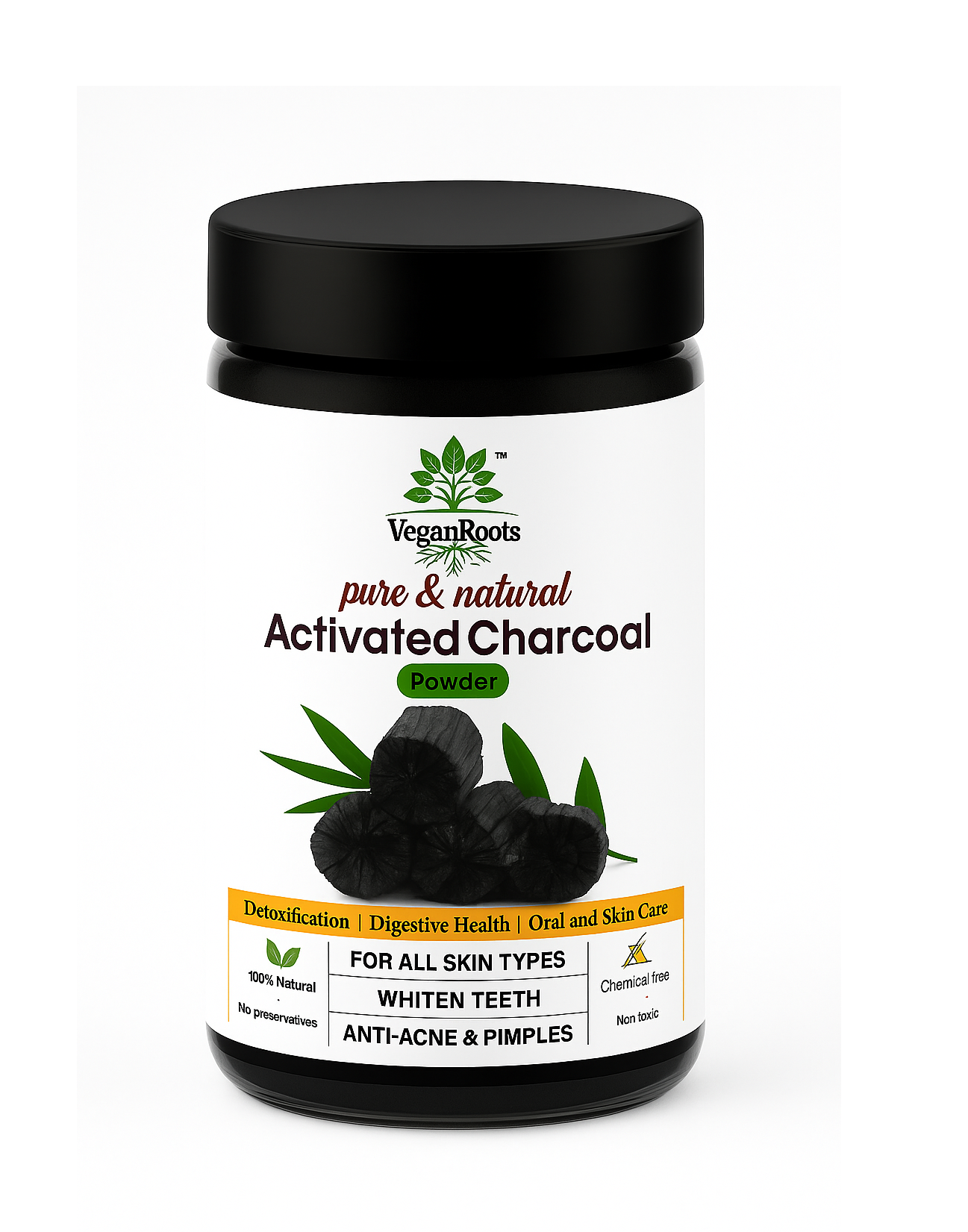 Pure & Natural Natural Activated Charcoal Powder Ideal for Skin Removes Dead Skin, Impurities, Detoxifies Skin and Teeth Whitening 180g