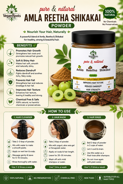 Pure & Natural Hair Shampoo With Amla Reetha Shikakai Hair Fall Control, Dandruff Care & Hair Growth – Sulfate-Free, Herbal Cleanser for Men & Women 150g