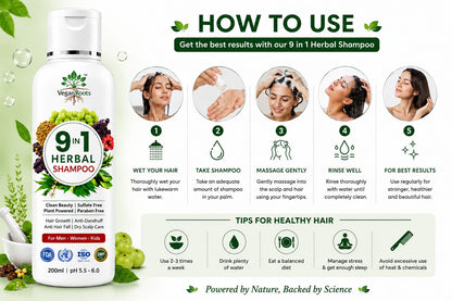 9 Natural Herbs Extracts Shampoo with Amla, Reetha, Shikakai, Rosemary & Ayurvedic Herbs | Anti Hair Fall, Anti Dandruff, Hair Growth & Scalp Nourishment | Sulphate & Paraben Free | For Men & Women