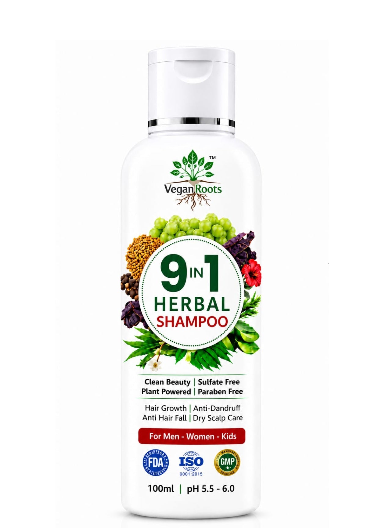 9 Natural Herbs Extracts Shampoo with Amla, Reetha, Shikakai, Rosemary & Ayurvedic Herbs | Anti Hair Fall, Anti Dandruff, Hair Growth & Scalp Nourishment | Sulphate & Paraben Free | For Men & Women