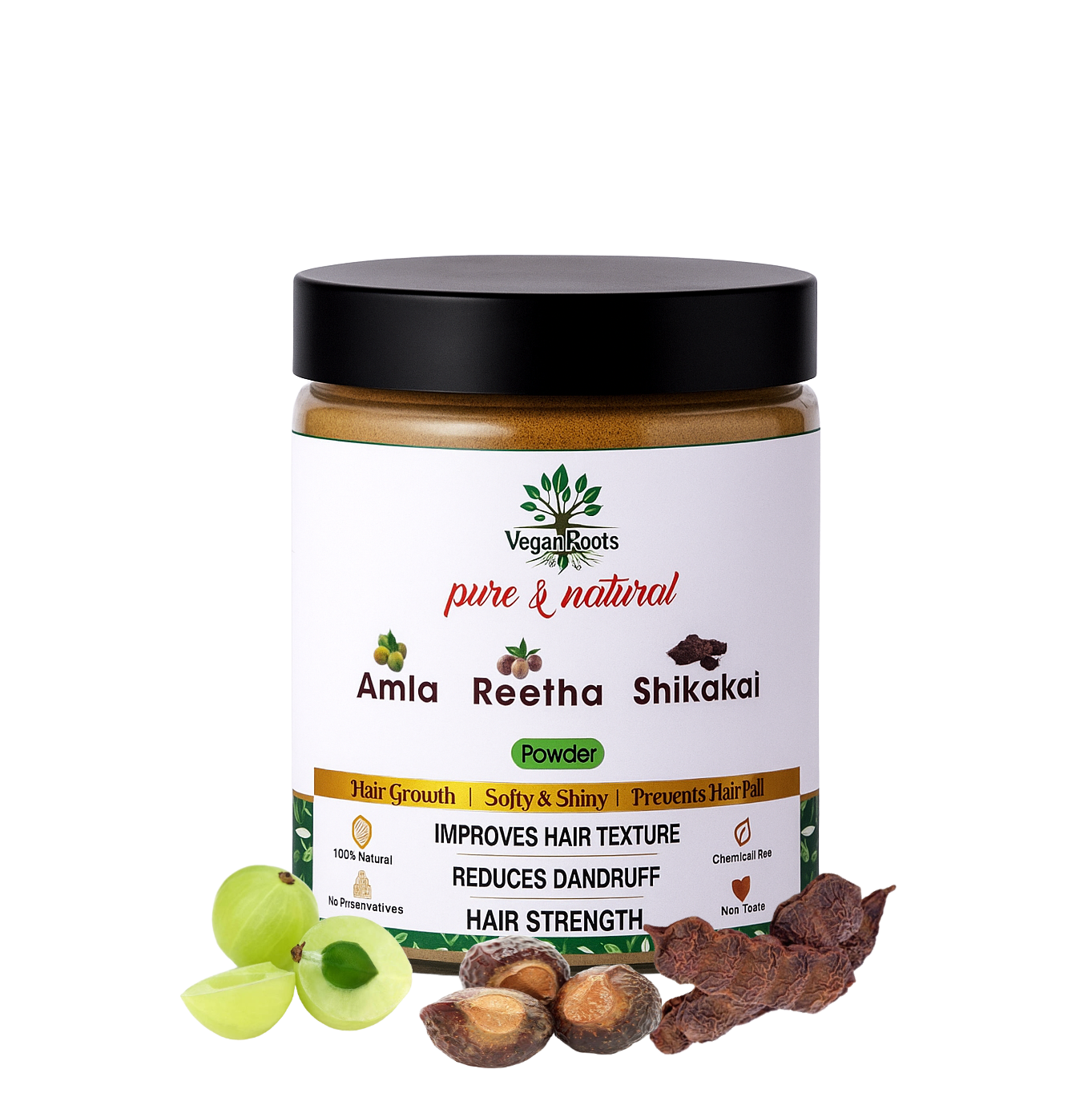Pure & Natural Hair Shampoo With Amla Reetha Shikakai Hair Fall Control, Dandruff Care & Hair Growth – Sulfate-Free, Herbal Cleanser for Men & Women 150g