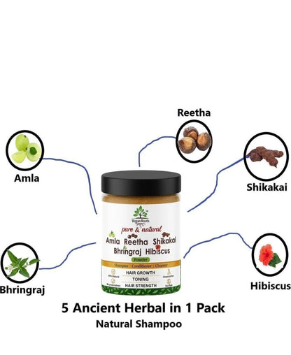 Vegan Roots Natural Hair Shampoo with Herbal Amla, Reetha, Shikakai Bhringraj Hibiscus Powder for Men & Women | 100% Organic | Paraben & Sulphate Free –