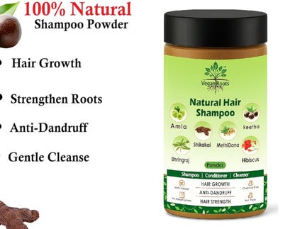 Vegan Roots Natural Hair Shampoo with Herbal Amla, Reetha, Shikakai Bhringraj Hibiscus & Methi Dana Powder for Men & Women | 100% Organic | Paraben & Sulphate Free – 150gm