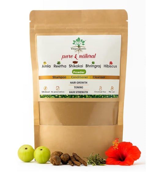 Pure & Natural 5 in 1 Amla, Reetha, Shikakai, Bhringraj & Hibiscus Powder –  150gm